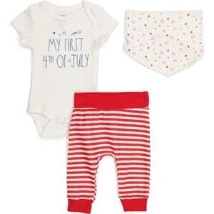 NEW Rae Dunn Baby 3 piece set My First Fourth of July Pant Set & Bib